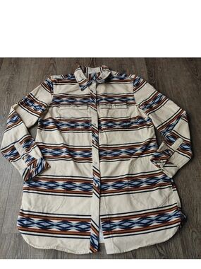 LL Bean Signature Shirt Womens Large Long Aztec Southwest Navajo Pattern Chamois